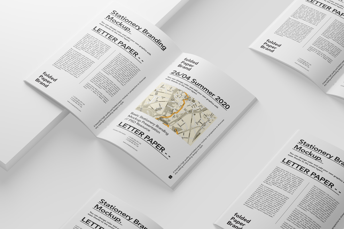 骑马订画册内页杂志封面平铺VI效果图展示样机PSD贴图设计素材