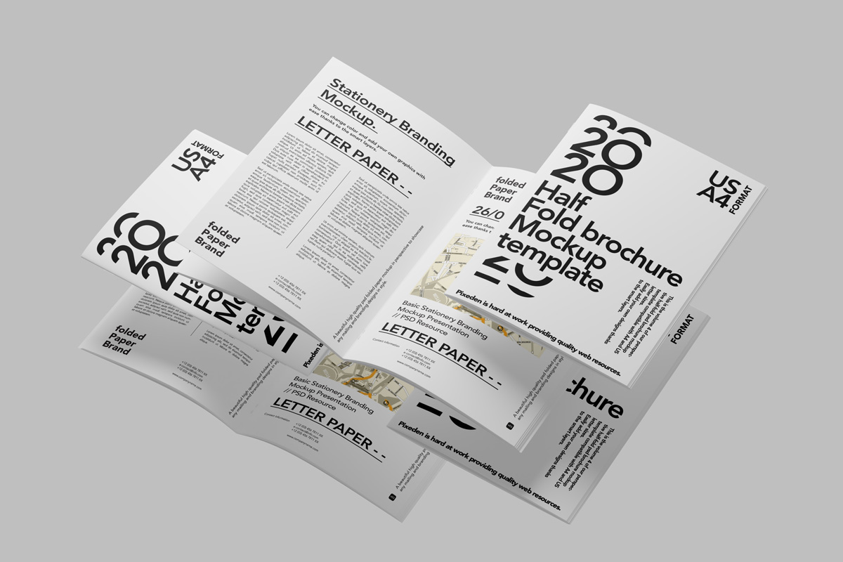 骑马订画册内页杂志封面平铺VI效果图展示样机PSD贴图设计素材