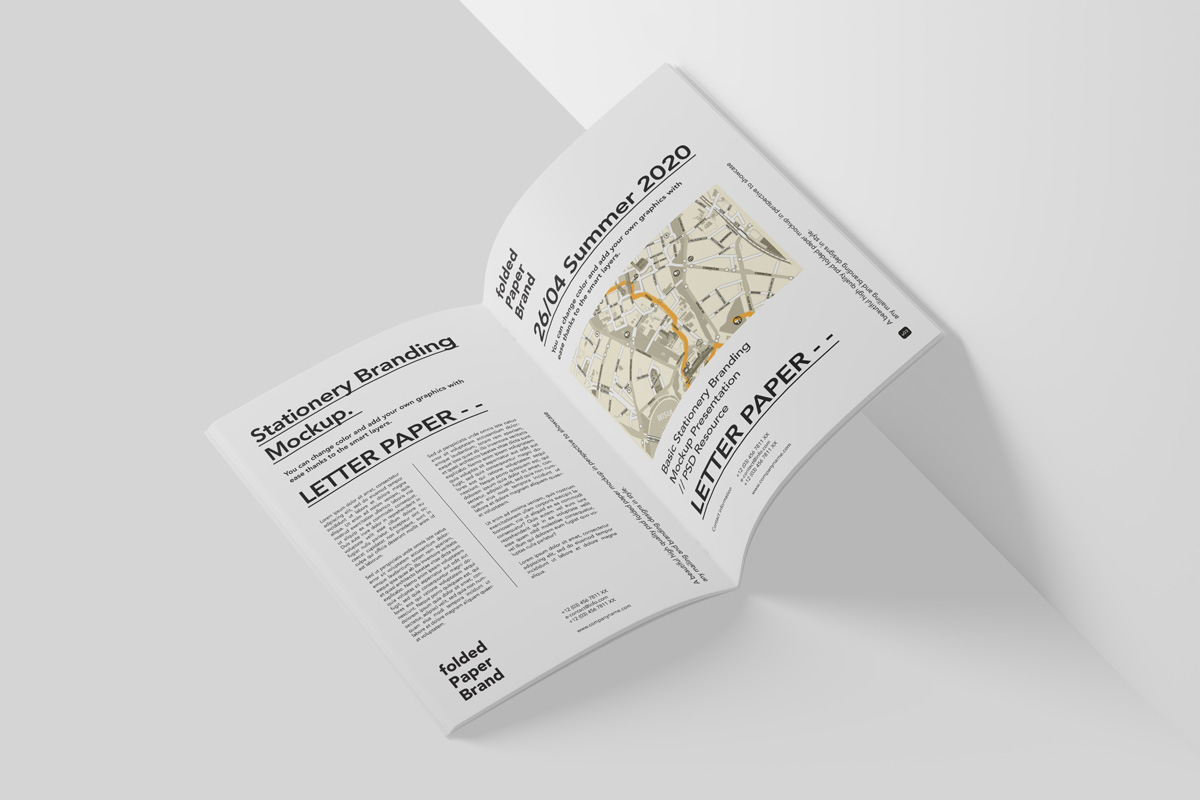 骑马订画册内页杂志封面平铺VI效果图展示样机PSD贴图设计素材