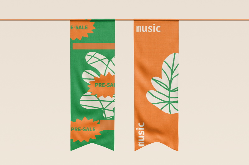 橙绿色文创样机毕设样机毕业设计吊旗