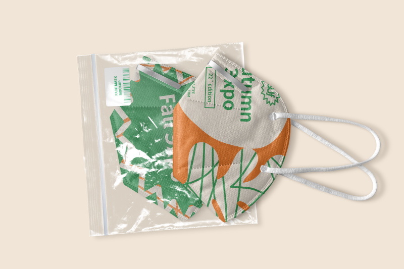 橙绿色文创样机毕设样机毕业设计口罩