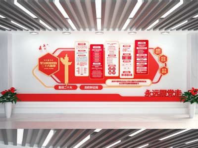 红色主题党政军队文化墙展板