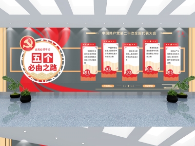 红色主题党政军队文化墙展板