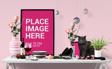 时尚场景元素时尚配图红酒杯花瓶台灯背影猫桌子挂钟绿植多肉烛台花瓣