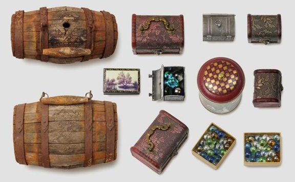 复古免抠素材酒桶生锈酒桶玻璃弹珠复古盒子藏宝箱