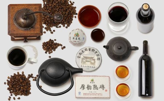 复古免抠素材咖啡机咖啡豆酒瓶茶砖茶壶茶饼咖啡杯锚点创意分享