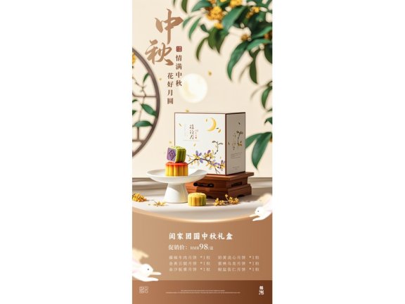 中秋礼盒海报月饼礼盒海报中秋月饼礼盒海报